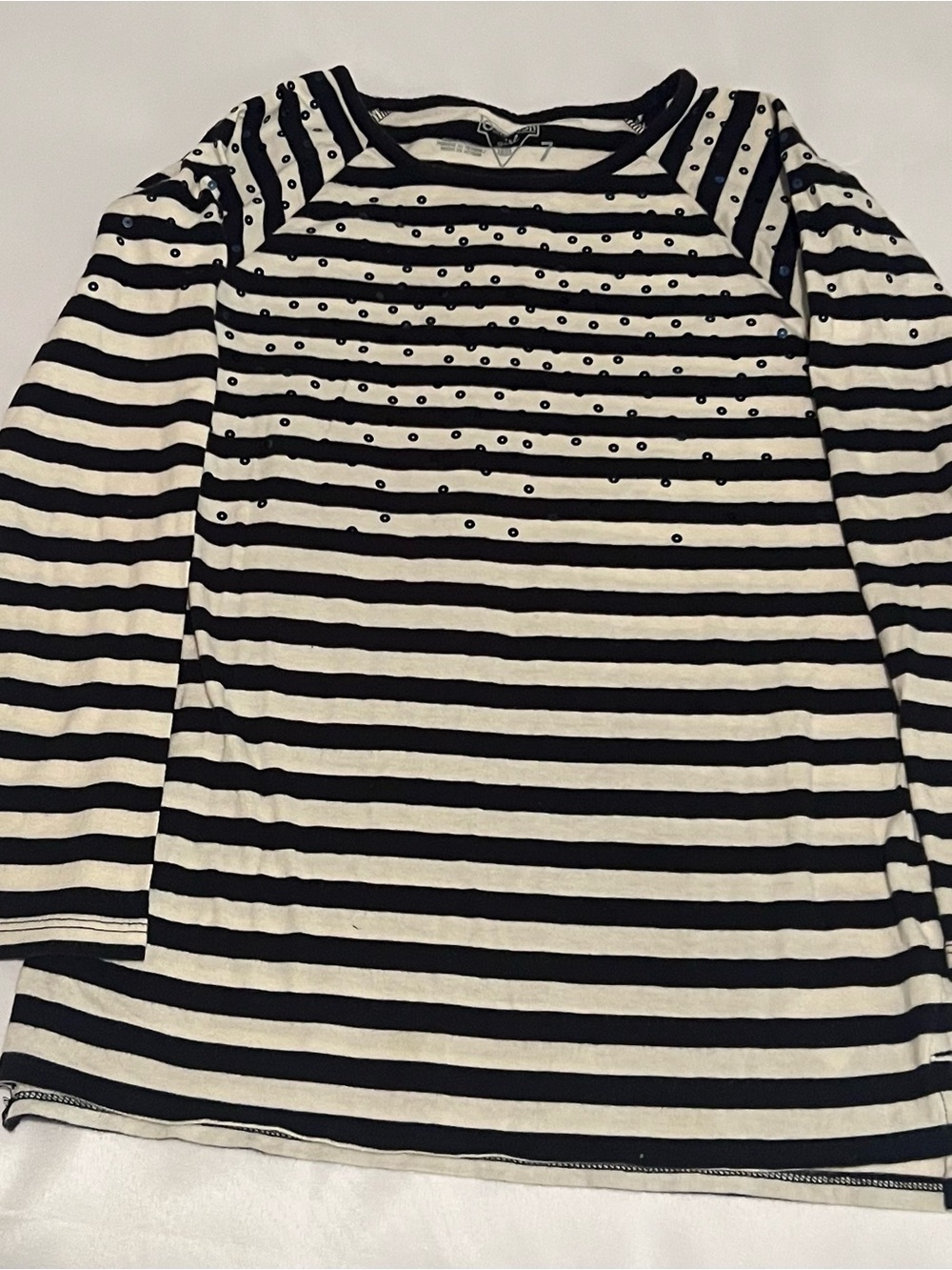 OshKosh B'gosh Black & White Striped Long Sleeve Top with Stud Accents